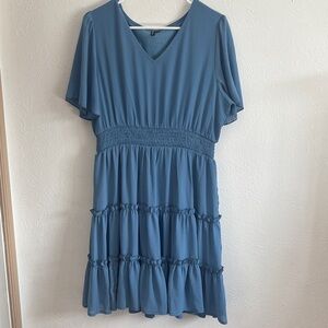 Zattcas Chic Blue Midi Dress with V-Neck Women’s Size Large